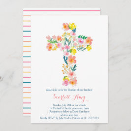 フローラバプテスマ招待状、ピンクイエロークロス招待状 招待状