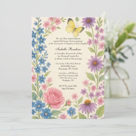 フローラバプテスマ招待状forベビーガールバタフライ 招待状 (スタンド正面)