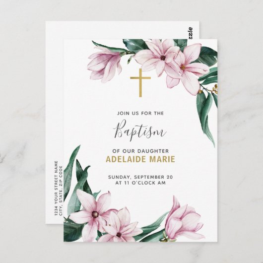 フローラバプテスマ金ゴールド&ピンクマグノリアス ポストカード (正面/裏面)