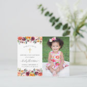 フローラバプテスマ1歳の誕生日フォト招待状 ポストカード (スタンド正面)