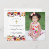 フローラバプテスマ1歳の誕生日フォト招待状 ポストカード (正面/裏面)
