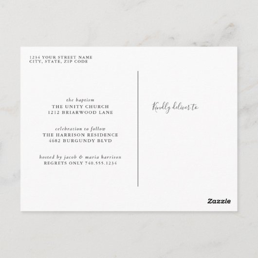 フローラバプテスマ1歳の誕生日フォト招待状 ポストカード (裏面)