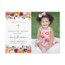 フローラバプテスマ1歳の誕生日フォト招待状
