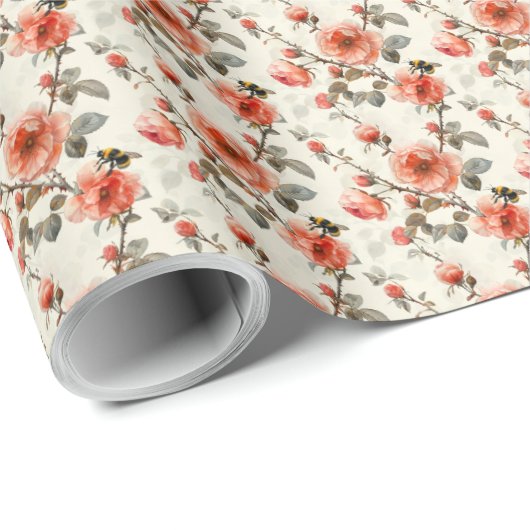 フローラバラとのまわりに植物性ギフトラップ ラッピングペーパー (ロールコーナー)
