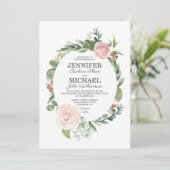フローラバラと緑のリース結婚式招待状 招待状 (スタンド正面)