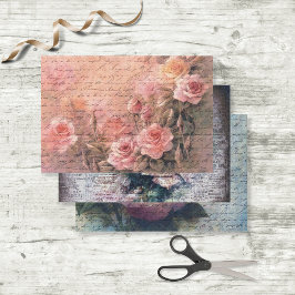 フローラバラアンティーク手書き切り離し品種 ラッピングペーパーシート