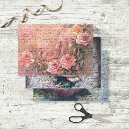 フローラバラアンティーク手書き切り離し品種 ラッピングペーパーシート