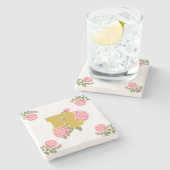 フローラバライニシャル文字モノグラム名カップル ストーンコースター (横)