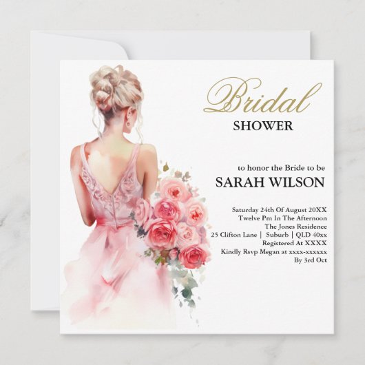 フローラバラウォーター結婚カラーズガウンブライダルシャワー 招待状 (正面)