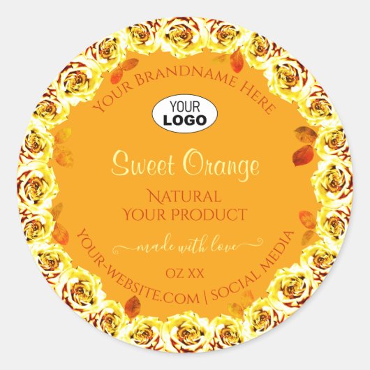 フローラバラオレンジ色の黄色の製品ラベル追加ロゴ ラウンドシール (正面)