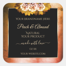 フローラバラオレンジ赤大理石黒製品ラベル スクエアシール