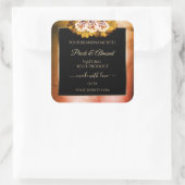 フローラバラオレンジ赤大理石黒製品ラベル スクエアシール (バッグ)