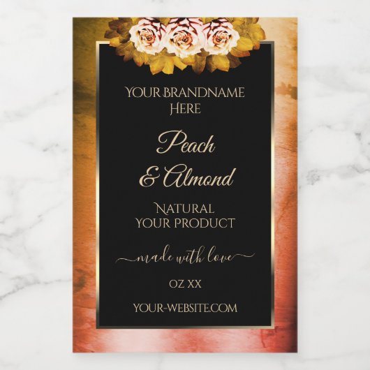 フローラバラオレンジ赤大理石黒製品ラベル フードラベル (シングルラベル)