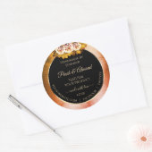 フローラバラオレンジ赤大理石黒製品ラベル ラウンドシール (封筒)