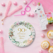 フローラバラガーランド90誕生日 ペーパープレート (パーティー)