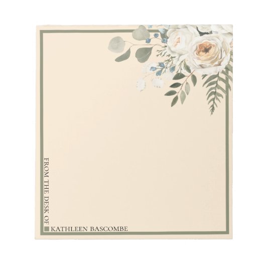 フローラバラクリームの机からシダ ノートパッド (正面)