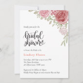 フローラバラグリーンリーウォーター色ブライダルシャワー 招待状 (正面)