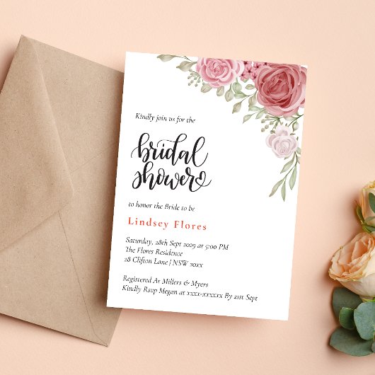 フローラバラグリーンリーウォーター色ブライダルシャワー 招待状