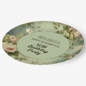 フローラバラグリーンリーバースデーパーティー ペーパープレート (アングル)