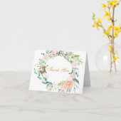 フローラバラグリーン金ゴールドスクリプトありがとう カード (黄色い花)