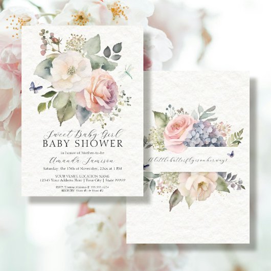 フローラバラコテージガーデンブーケピンクベビーガール 招待状