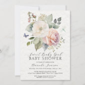 フローラバラコテージガーデンブーケピンクベビーガール 招待状 (正面)