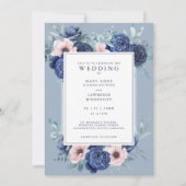 フローラバラダスティブルー結婚式招待状 (正面)