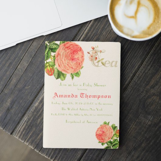 フローラバラティーパーティーブランチ女の子ベビーシャワー 招待状