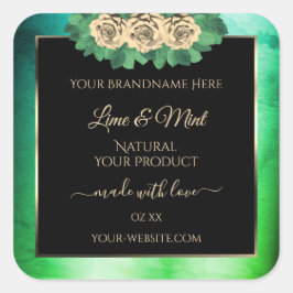 フローラバラティール（緑がかった色）グリーンマーブルブラック製品ラベル スクエアシール
