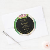 フローラバラティール（緑がかった色）大理石および黒の製品ラベル ラウンドシール (封筒)