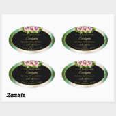 フローラバラティール(緑がかった色)大理石および黒の製品ラベル 楕円形シール (シート)