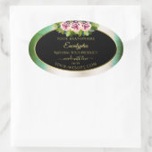 フローラバラティール(緑がかった色)大理石および黒の製品ラベル 楕円形シール (バッグ)