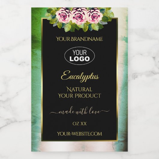 フローラバラティール（緑がかった色）大理石ブラックプロダクトラベルロゴ フードラベル (シングルラベル)