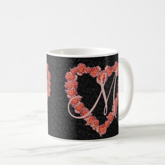 フローラバラハートモノグラムウェディングパーティキープサケ コーヒーマグカップ (正面右)