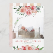 フローラバラピカスタムンク写真ベビーガール誕生 案内状 (正面/裏面)