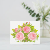 フローラバラピンクと緑の花 – Hello Love ポストカード (スタンド正面)