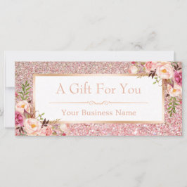フローラバラピンクグリッターギフト証明書カード