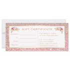 フローラバラピンクグリッターギフト証明書カード