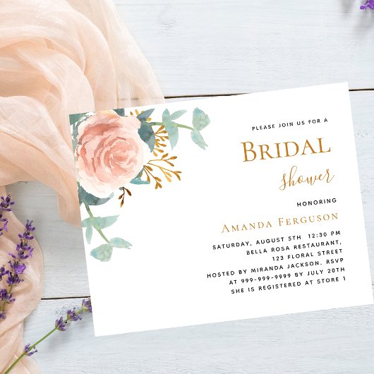 フローラバラピンクバジェットブライダルシャワー招待