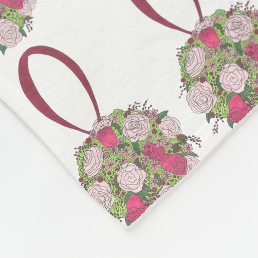 フローラバラピンクフラワーブーケ結婚の花嫁 フリースブランケット (角)