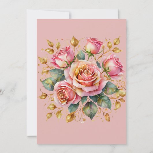 フローラバラピンクベビーイン開花ガールベビーシャワー 招待状 (裏面)