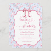 フローラバラピンクボウベビーシャワー招待状 招待状 (正面/裏面)