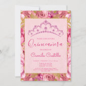 フローラバラピンク花パターンキンセアニェラ 招待状 (正面)