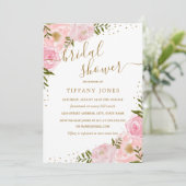 フローラバラピンク金ゴールド水彩ブライダルシャワー 招待状 (スタンド正面)
