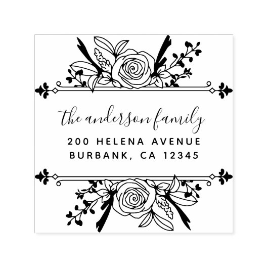 フローラバラファミリ名差出人住所 セルフインキングスタンプ (デザイン)