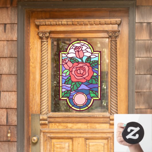 フローラバラフェイクステンドグラス装飾プライバシー ウィンドウサイン (ホームデコレーション)