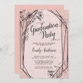 フローラバラフェイク金ゴールドグリッター卒業党 招待状 (正面/裏面)