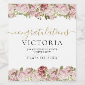 フローラバラブラックと金ゴールドスクリプトの卒業 ワインラベル (シングルラベル)