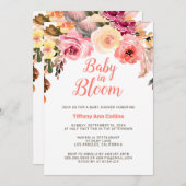 フローラバラベビーシャワーの開花水彩ベビー 招待状 (正面/裏面)
