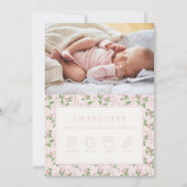 フローラバラベビー誕生写真アナウンスメントカード 招待状 (正面)